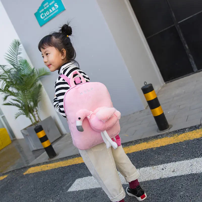 Anti Go Lost Kid Small Backpack Cartoon Plush Baby Bags Cute Animal Flamingo Children School Backpack Outing Leisure Bag