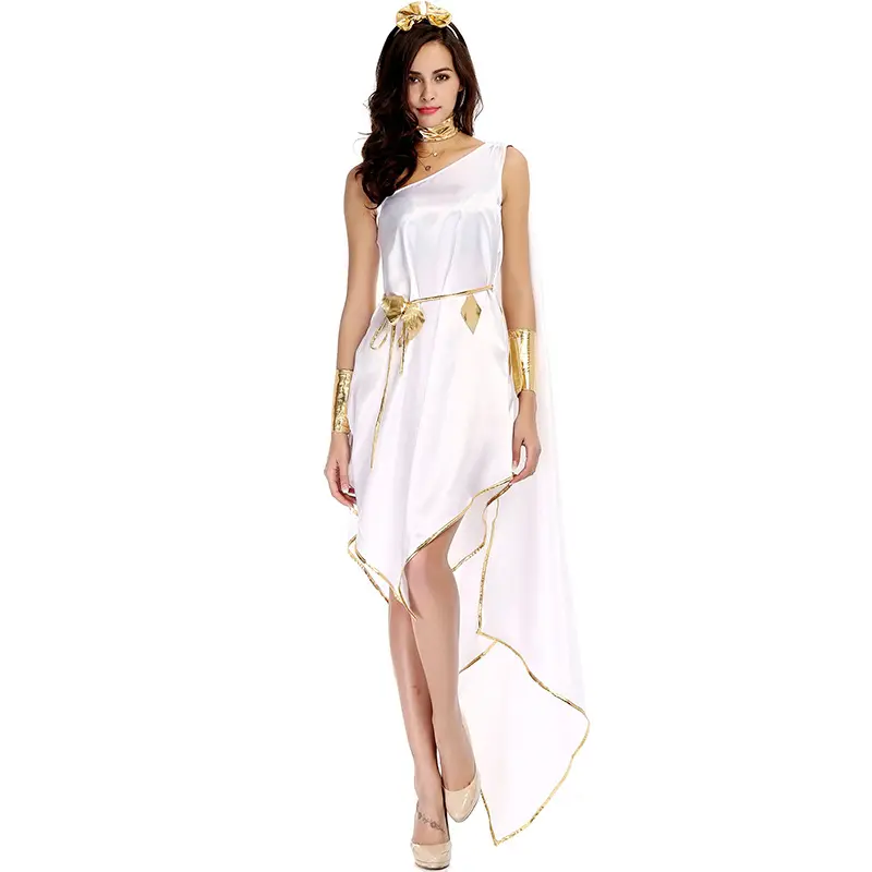 Women Halloween Greek Deity Queen Athenian Goddness Cosplay Costume Ancient Chiffon Toga Dress Church Choir Worship Longuette