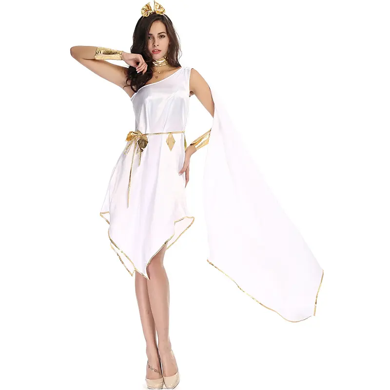 Women Halloween Greek Deity Queen Athenian Goddness Cosplay Costume Ancient Chiffon Toga Dress Church Choir Worship Longuette