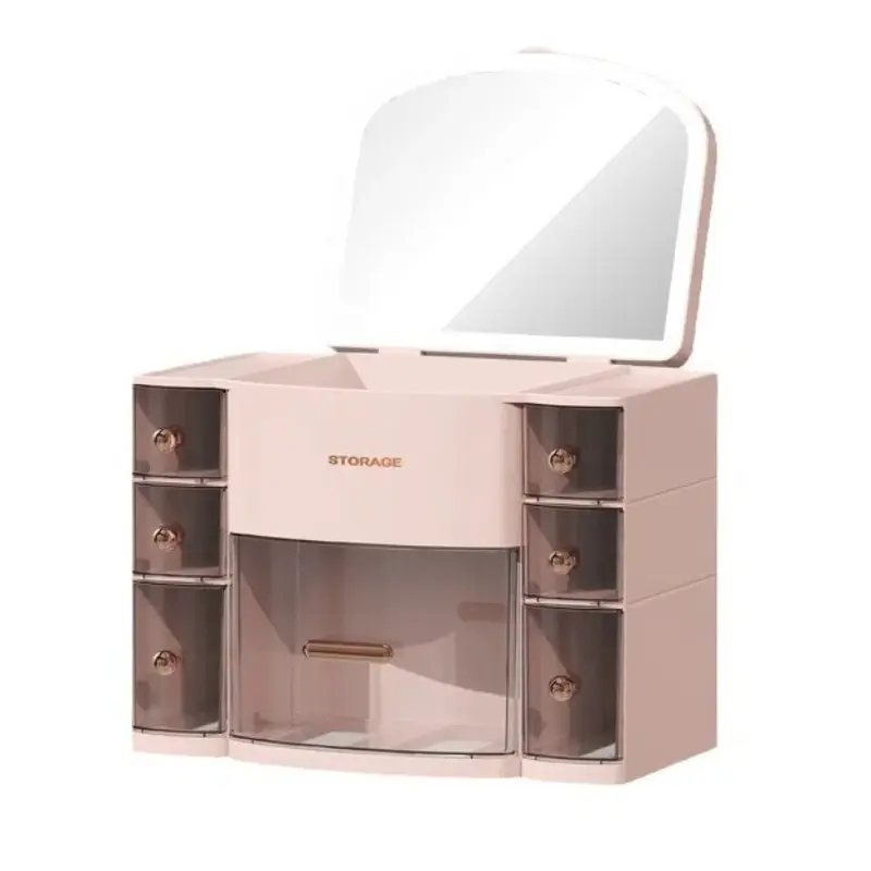 Cosmetic Storage Box Home Desktop Storage Drawer Container Jewelry Lipstick Boxes Large Capacity Dustroof with Mirror Storage