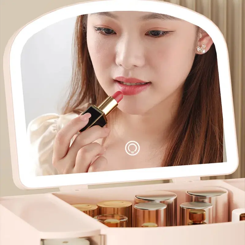 Cosmetic Storage Box Home Desktop Storage Drawer Container Jewelry Lipstick Boxes Large Capacity Dustroof with Mirror Storage