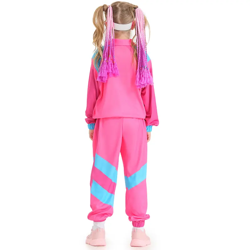 Boys and Girls 80s Tracksuit Kids Hip Hop Costume Top Pants Sets Outfit Retro Disco Dance Sportswear Blue Pink Baseball Uniform