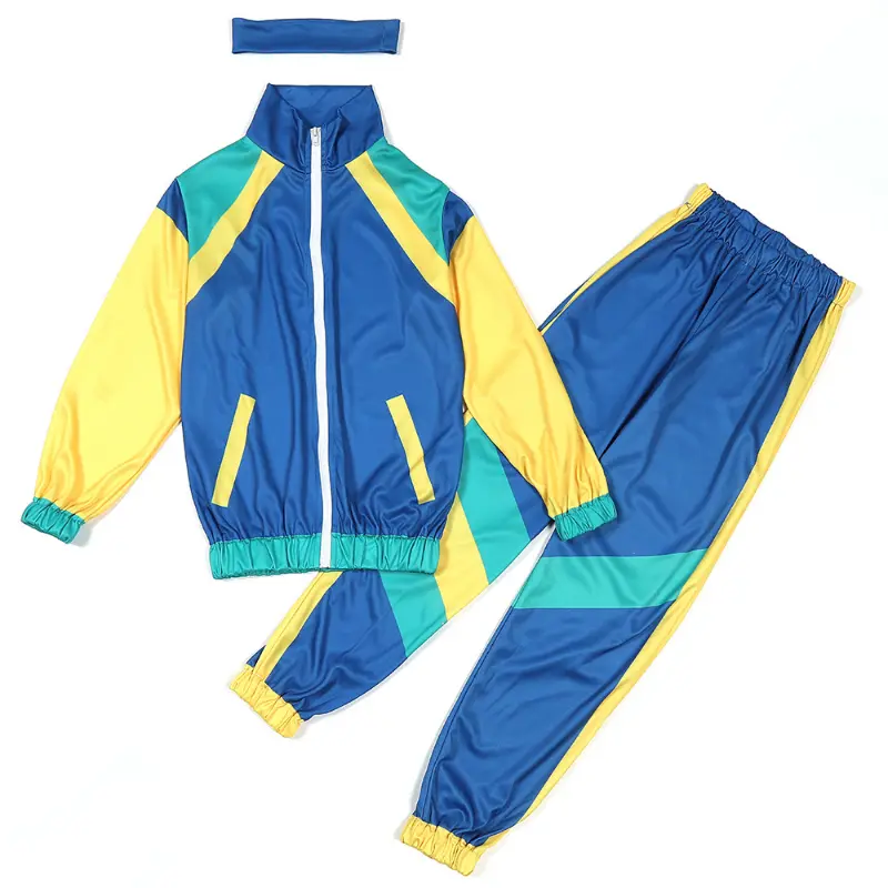 Boys and Girls 80s Tracksuit Kids Hip Hop Costume Top Pants Sets Outfit Retro Disco Dance Sportswear Blue Pink Baseball Uniform