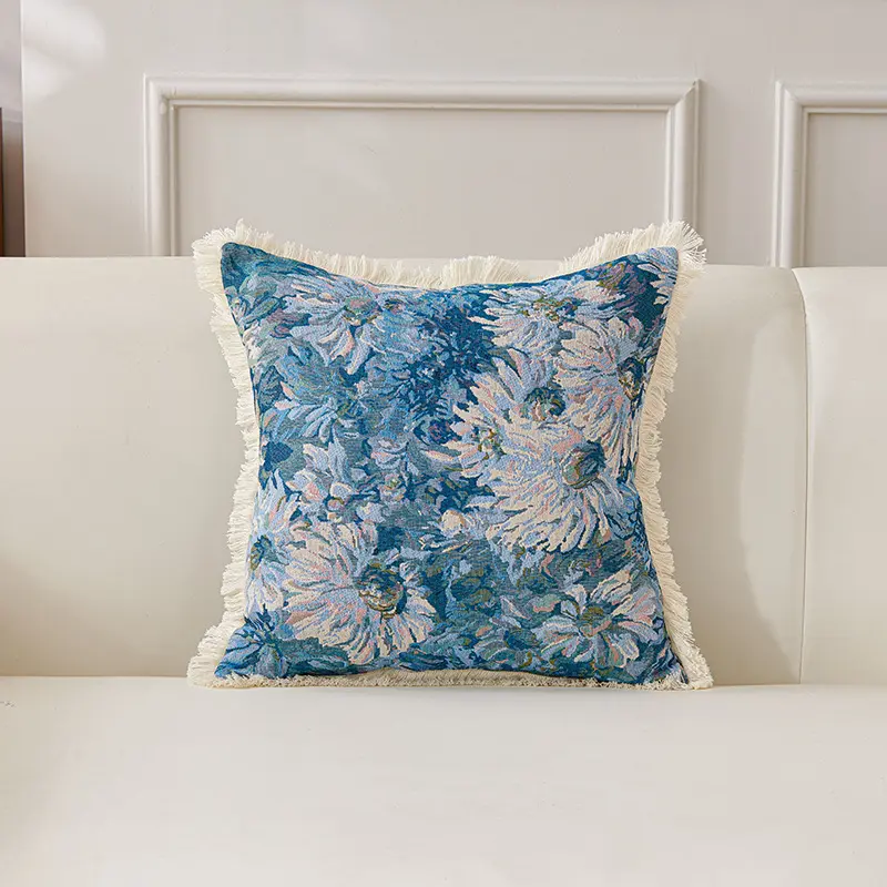 Countryside Style Paiting Flowers Sofa Chair Fringe Interior Cushion Cover Home Window Decorative Pillow Case Without Core