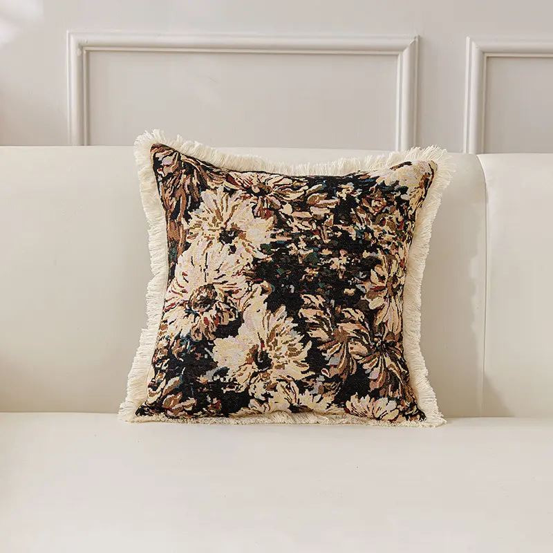 Countryside Style Paiting Flowers Sofa Chair Fringe Interior Cushion Cover Home Window Decorative Pillow Case Without Core