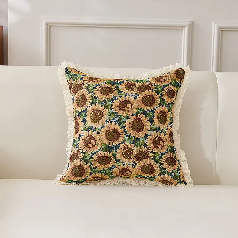 Countryside Style Paiting Flowers Sofa Chair Fringe Interior Cushion Cover Home Window Decorative Pillow Case Without Core