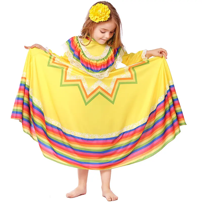 Summer Mexican Traditional Dress Girls Mexican Dress Traditional Dress National Style Long Sleeve Dance Princess Dresses