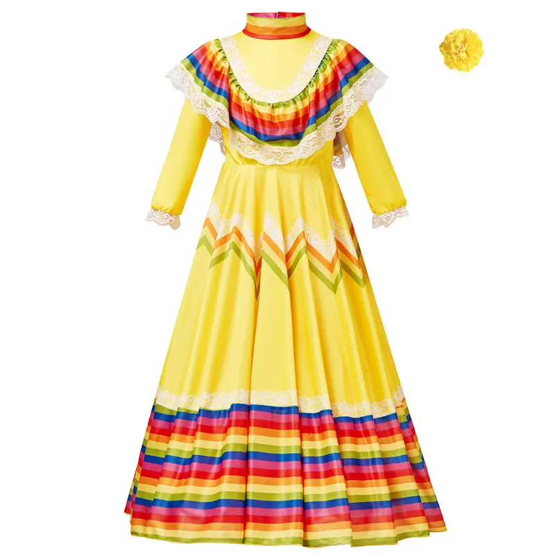 Summer Mexican Traditional Dress Girls Mexican Dress Traditional Dress National Style Long Sleeve Dance Princess Dresses
