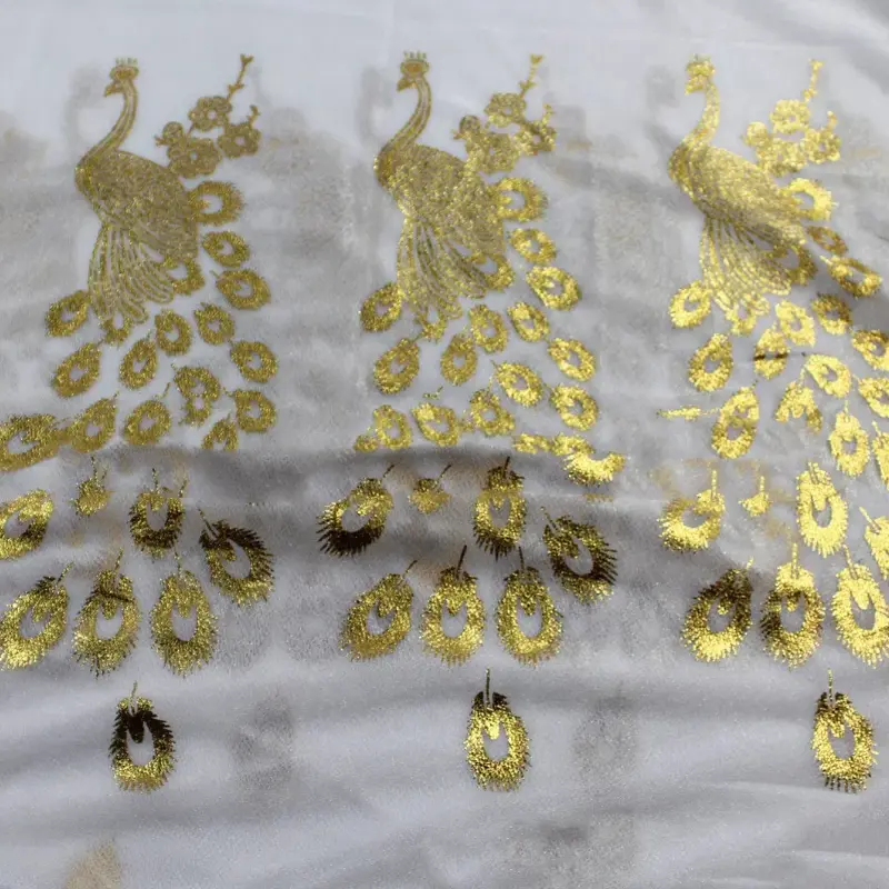 Elegant Peacock Printed Silk Scarves Gold Glitter Scarf For Woman Solid Color Shawls Summer Sun Protection Long Scarf