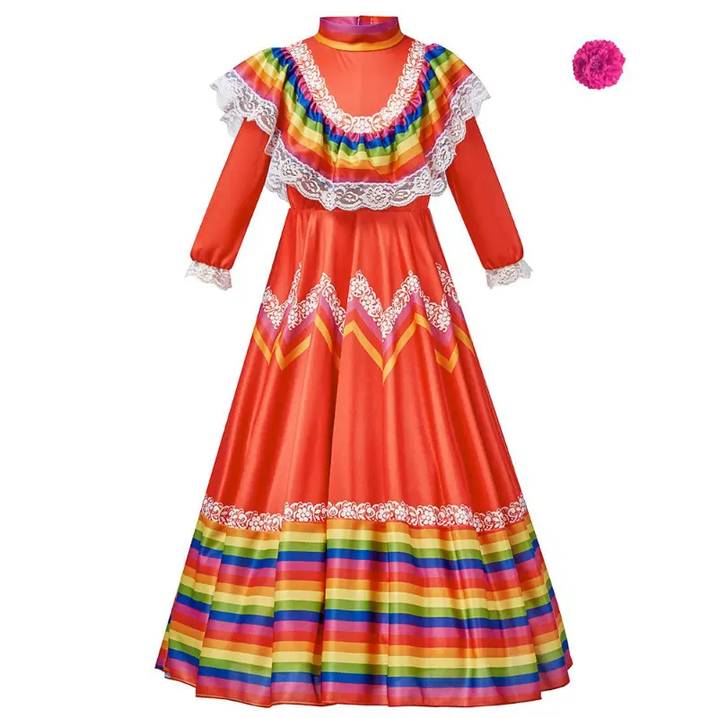 Summer Mexican Traditional Dress Girls Mexican Dress Traditional Dress National Style Long Sleeve Dance Princess Dresses