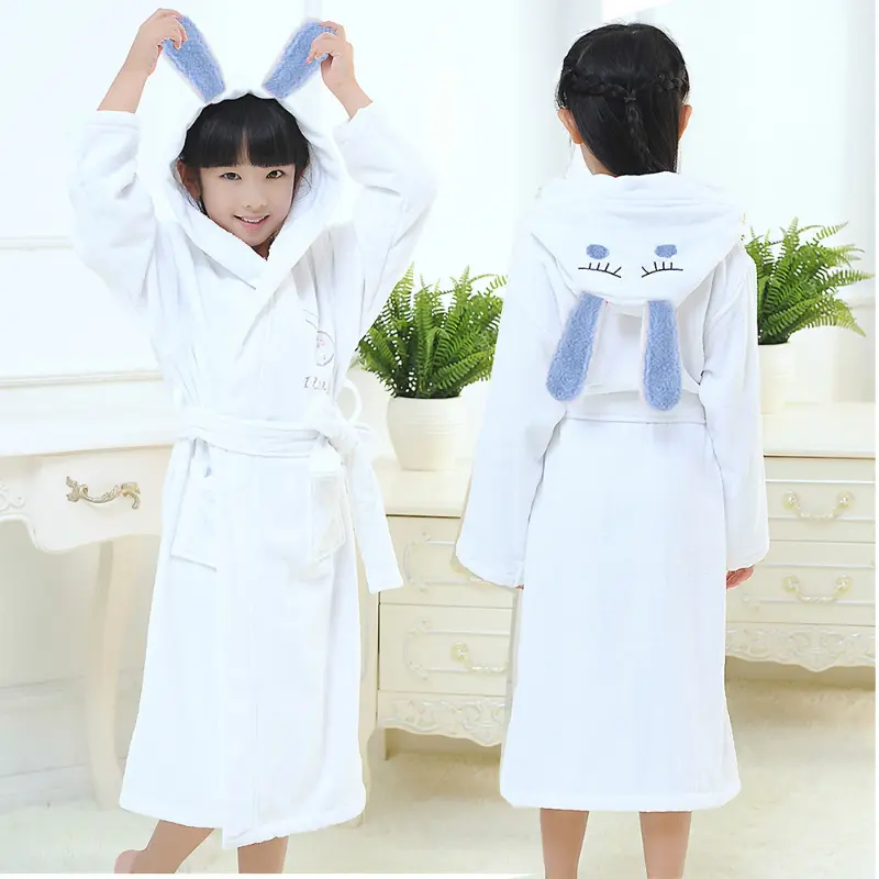 Pure Cotton Children's Bathrobe Hooded Rabbit Homewear For Boys And Girls All Cotton Towel Material Nightdress Thickened Pajamas