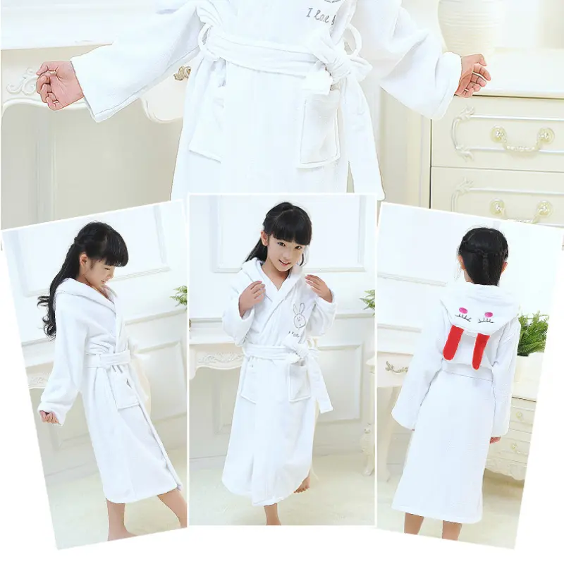 Pure Cotton Children's Bathrobe Hooded Rabbit Homewear For Boys And Girls All Cotton Towel Material Nightdress Thickened Pajamas