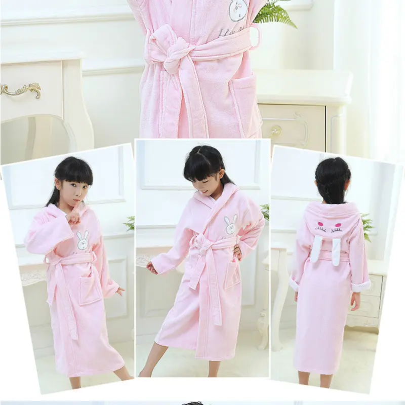 Pure Cotton Children's Bathrobe Hooded Rabbit Homewear For Boys And Girls All Cotton Towel Material Nightdress Thickened Pajamas