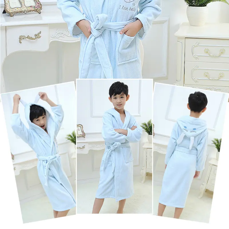 Pure Cotton Children's Bathrobe Hooded Rabbit Homewear For Boys And Girls All Cotton Towel Material Nightdress Thickened Pajamas
