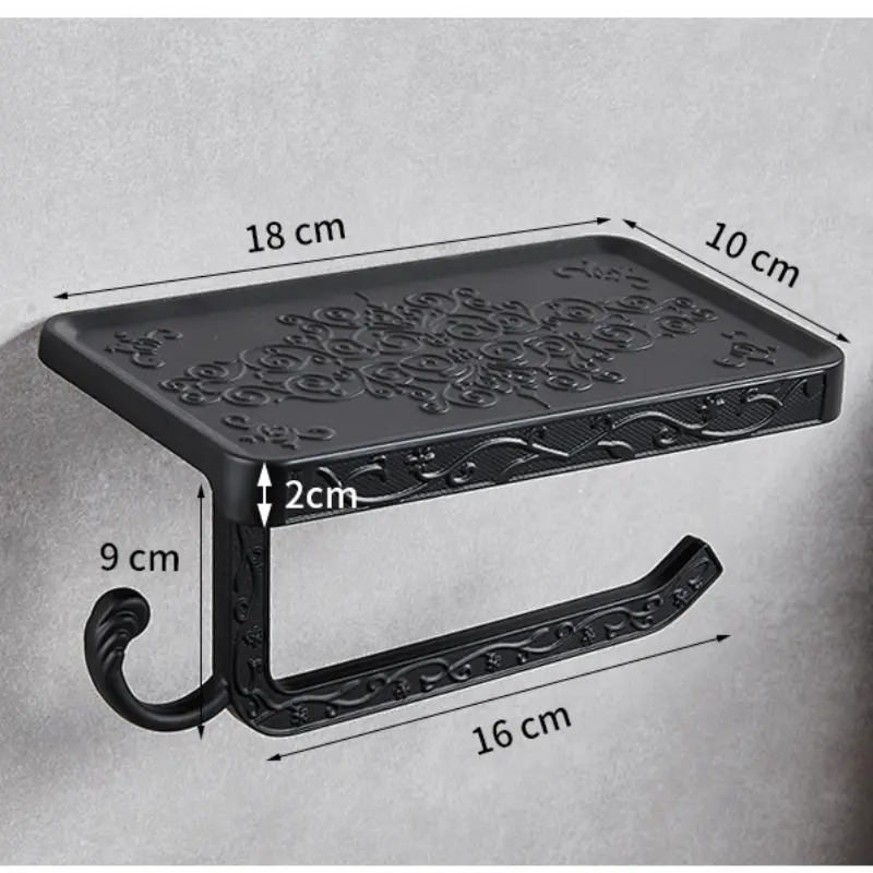 Toilet Paper Holder Punch-free Space Aluminum Roll Paper Holder Bathroom Toilet Paper Towel Holder 2-in-1 with Hook