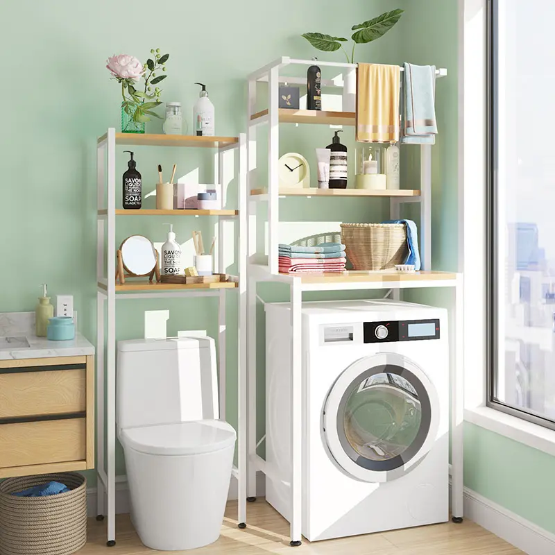 TOILET Storage Organizer Shelf Washing Machine Shelf Carbon Steel Toilet Storage Rack Standing Bathroom Organizer Shelves