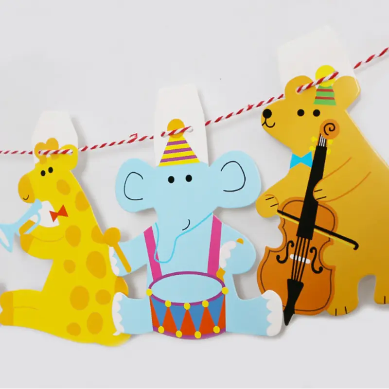 Cartoon Animal Banner Bunting Kindergarten Hanging Cute Animals Birthday Flag Party Supplies Decoration DIY Paper Flags