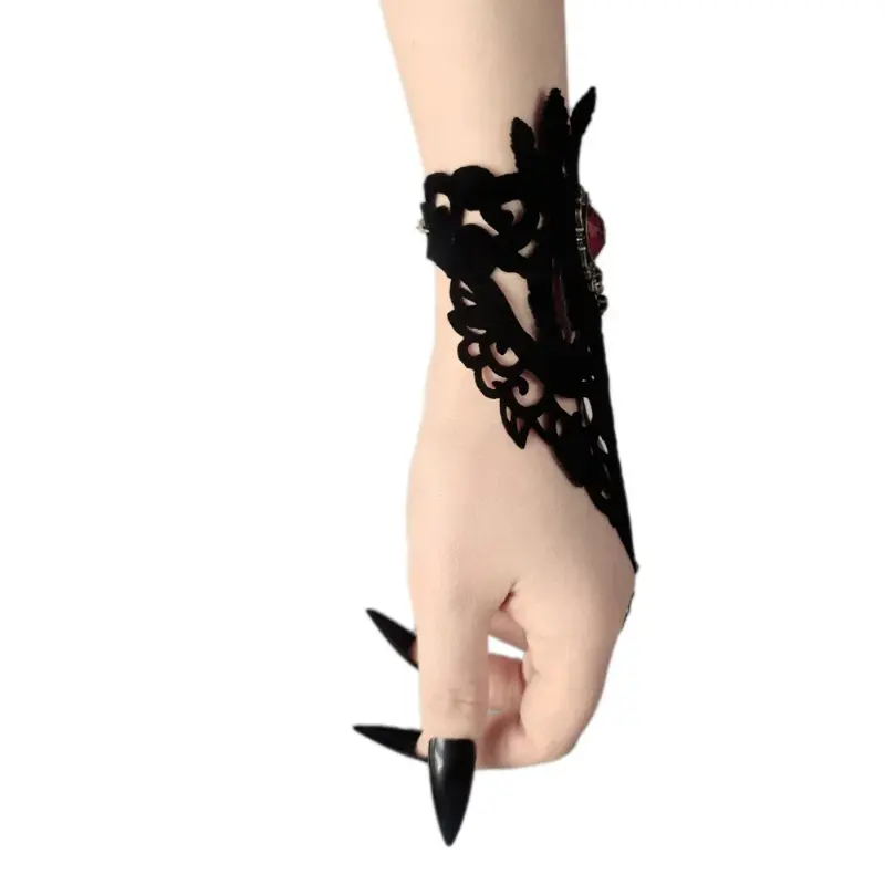 Gothic Black Lace Bracelet Halloween Dress Up Steampunk BraceletWristband Hand Chain Victorian Accessories for Halloween Cosplay