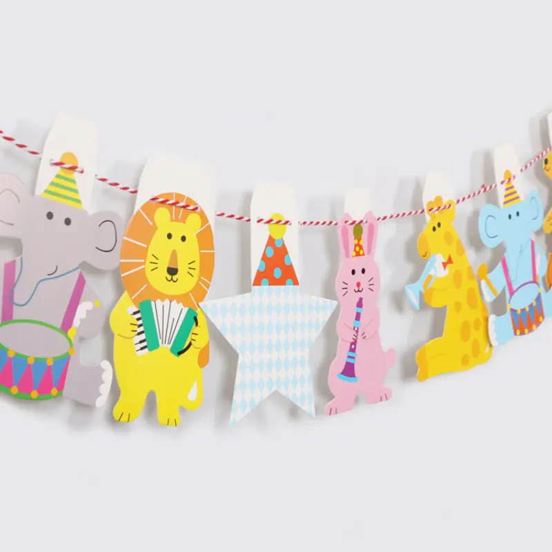 Cartoon Animal Banner Bunting Kindergarten Hanging Cute Animals Birthday Flag Party Supplies Decoration DIY Paper Flags