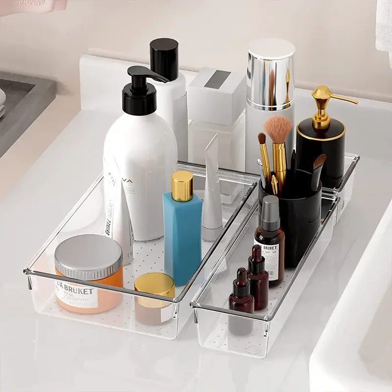 1/8pcs Drawer Organizers Transparent Storage Boxes Bins Case for Utensil Cosmetic Groceries Kitchen Tableware Office Desk Shelf