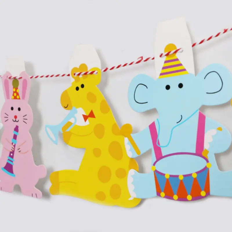 Cartoon Animal Banner Bunting Kindergarten Hanging Cute Animals Birthday Flag Party Supplies Decoration DIY Paper Flags