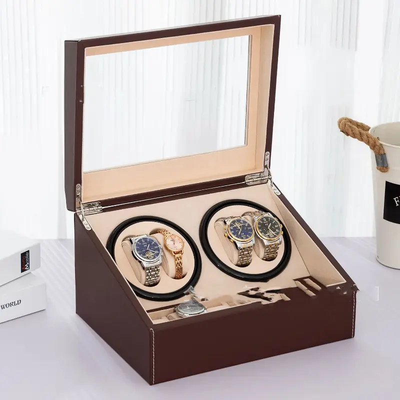 Storage Display Case 4+6 Automatic Rotation Leather Wood Watch Winder with Pillow Luxury Box Shake Meter High End Leather