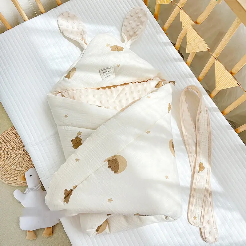 Comfortable Newborn Baby Blanket Breathable Baby Blanket Cute Ear Baby Wrap Blanket Breathable Baby Blanket for All Seasons