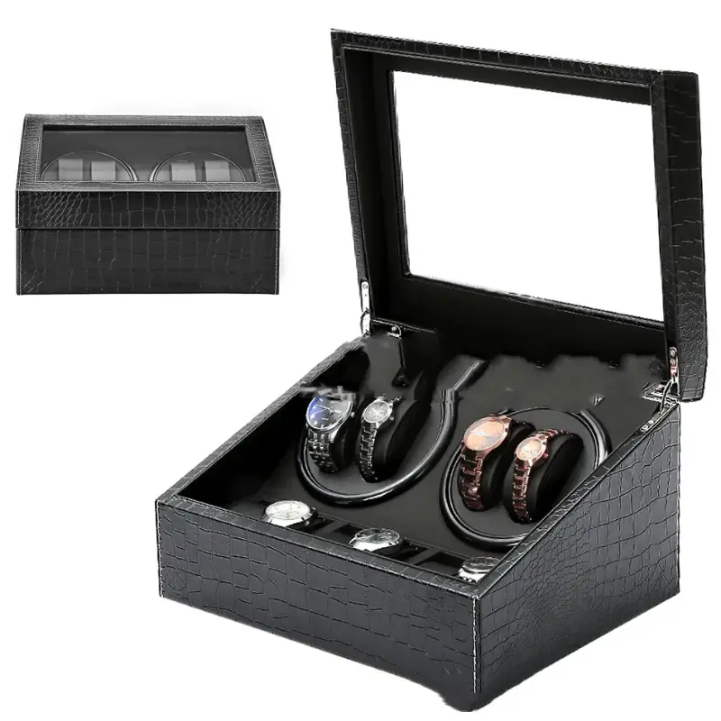 Storage Display Case 4+6 Automatic Rotation Leather Wood Watch Winder with Pillow Luxury Box Shake Meter High End Leather