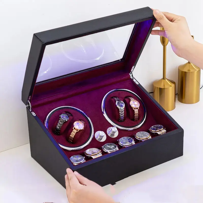 Storage Display Case 4+6 Automatic Rotation Leather Wood Watch Winder with Pillow Luxury Box Shake Meter High End Leather