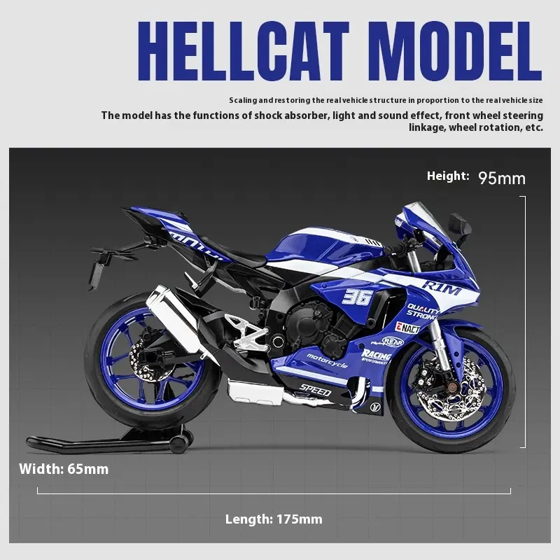 1/12 Yamaha R1M Toy Motorcycle Model Alloy Diecast with Shock Absorption Simulation Scale Motorcycle Model Toys for Kids Gifts