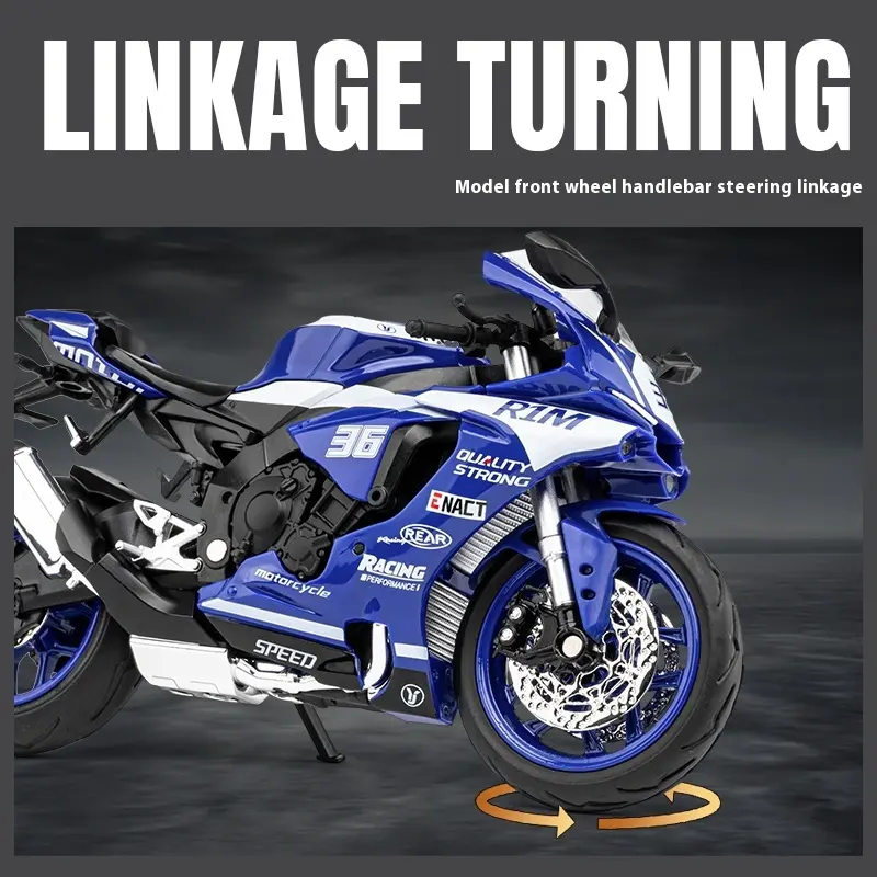 1/12 Yamaha R1M Toy Motorcycle Model Alloy Diecast with Shock Absorption Simulation Scale Motorcycle Model Toys for Kids Gifts