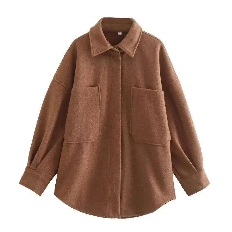 Ladies Brand Stylish Pockets Oversized Loose Jacket Coat Women Fashion Lapel Collar Long Sleeve Outerwear Chic Shirt Tops Female