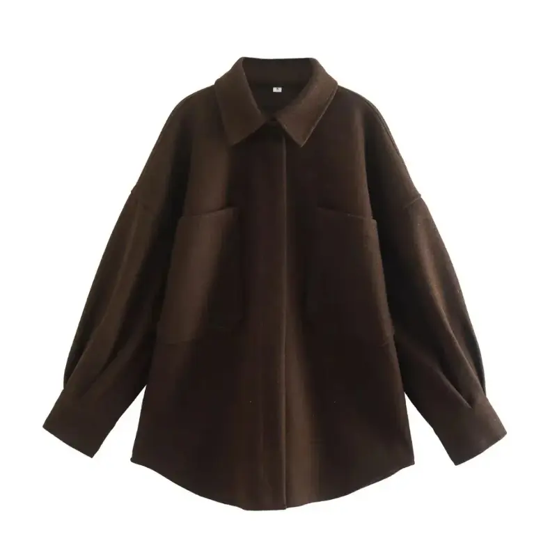 Ladies Brand Stylish Pockets Oversized Loose Jacket Coat Women Fashion Lapel Collar Long Sleeve Outerwear Chic Shirt Tops Female