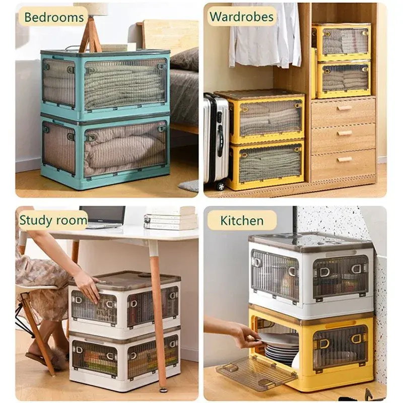 Large Capacity Storage Box Foldable Closet Organizer Stackable Sundries Organizer with Wheels Home Storage Books Snack Toy Bin