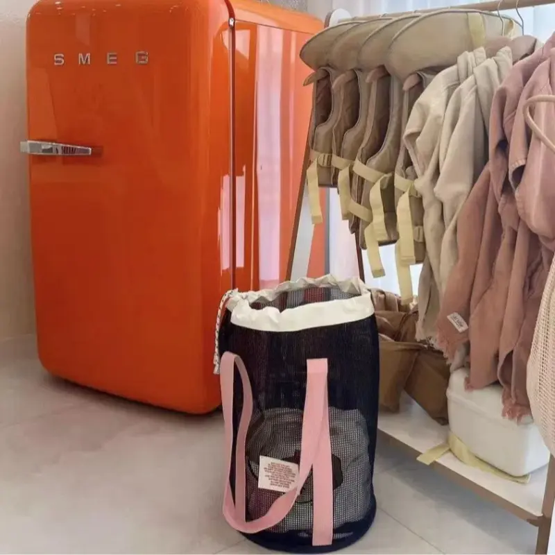 Large Capacity Folding Beach Tote Bag Vacation Travel New Fashion Summer Style Drwstring Mesh Storage BSCI Certified-for Ladies