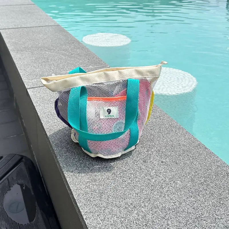 Large Capacity Folding Beach Tote Bag Vacation Travel New Fashion Summer Style Drwstring Mesh Storage BSCI Certified-for Ladies