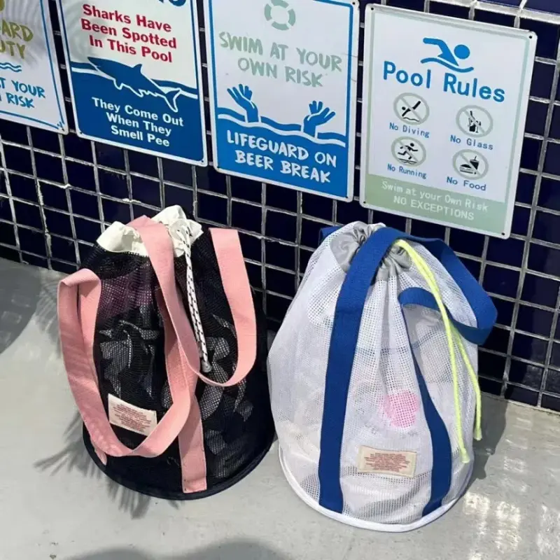 Large Capacity Folding Beach Tote Bag Vacation Travel New Fashion Summer Style Drwstring Mesh Storage BSCI Certified-for Ladies