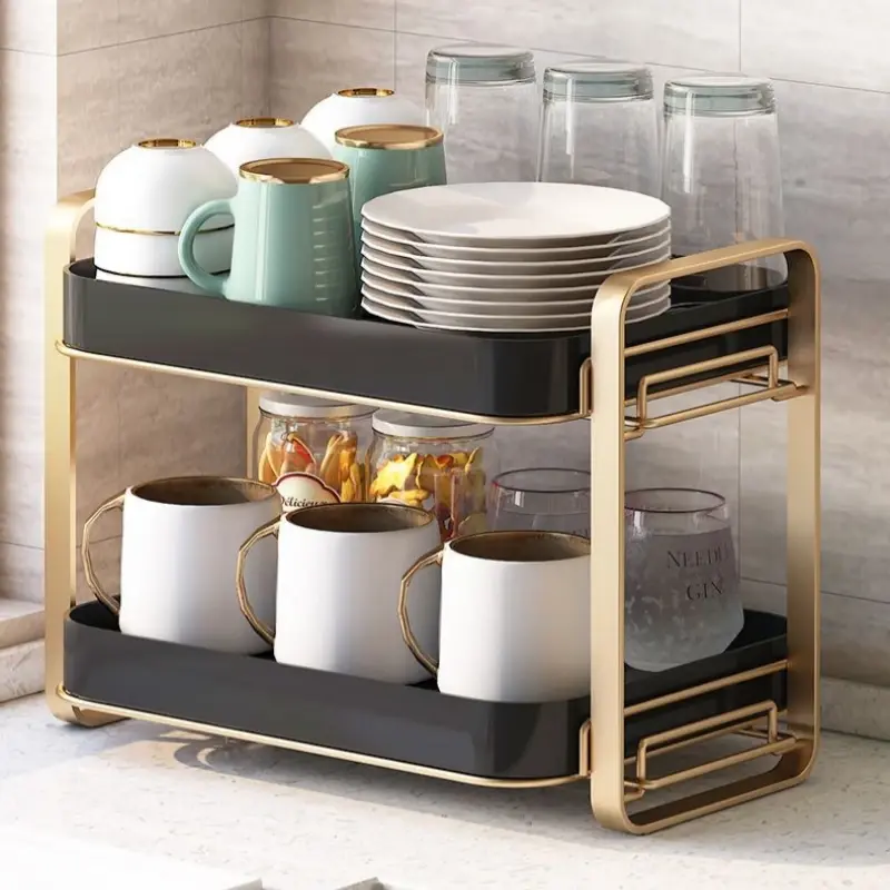 Cup Holder Wine Glasses Holder 2-Tier Cup Drying Rack with Drip Tray Multifunctional Standing Rack Tea Cup Coffee Cup Drain Tray