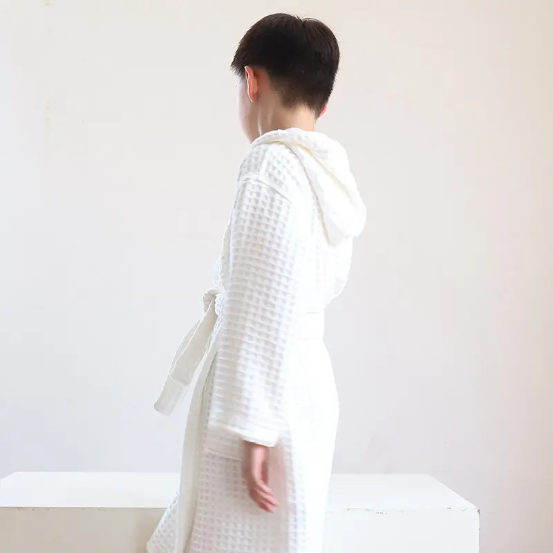 Children's Niche Pure Cotton Bathrobe Waffle Double Layered Thick Yukata Home Wear A-class Children's and Women's Pajamas