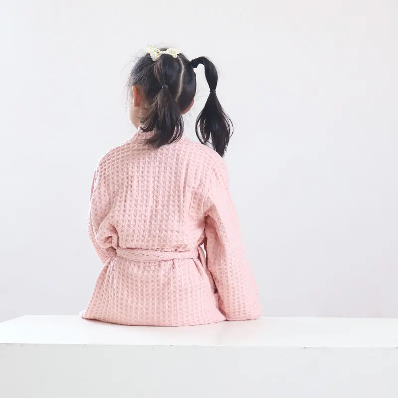 Children's Niche Pure Cotton Bathrobe Waffle Double Layered Thick Yukata Home Wear A-class Children's and Women's Pajamas