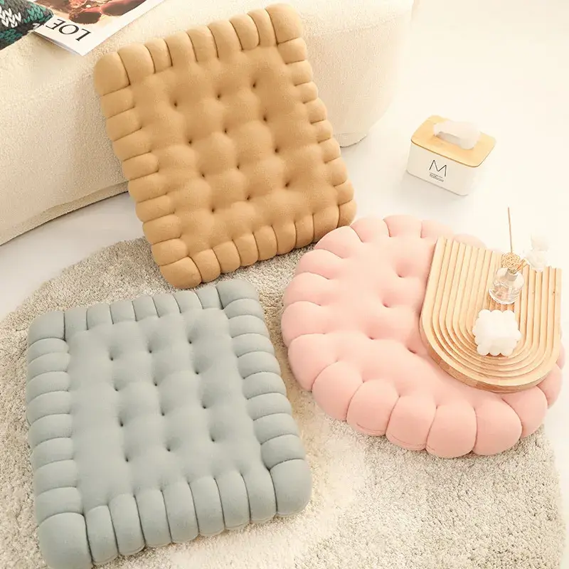Biscuit Shape Plush Cushion Soft Creative Pillow Chair Seat Pad Decorative Cookie Japanese Tatami Back Cushion Sofa Pillows