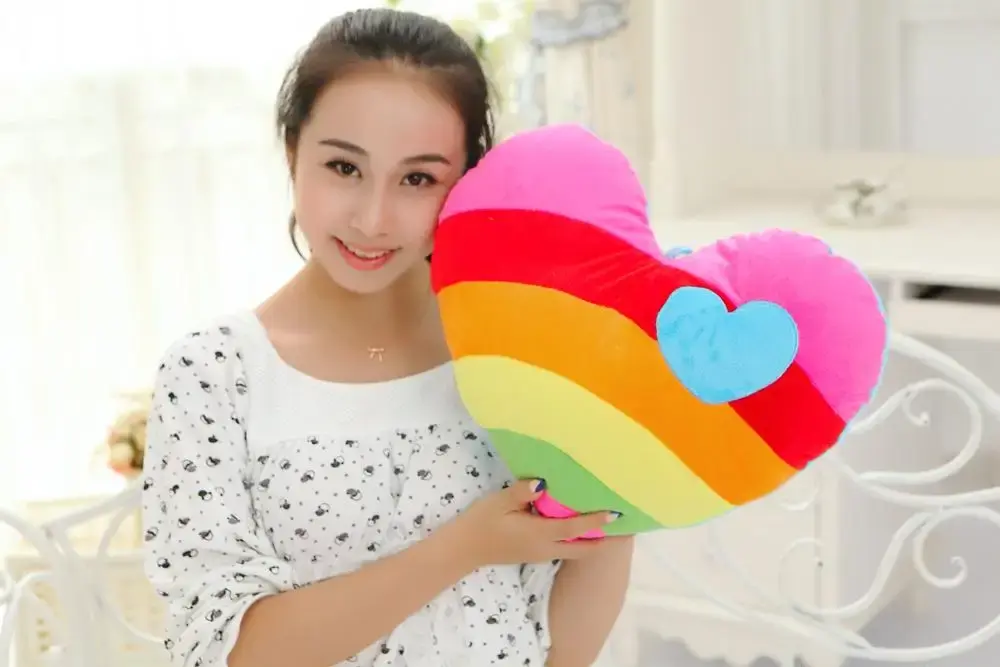 Creative Rainbow Loving Heart Cushion Sofa Pillow Cloud Heart-shaped Couple Fluffy Cushion Soft Plush Pillow Smooth Fabric