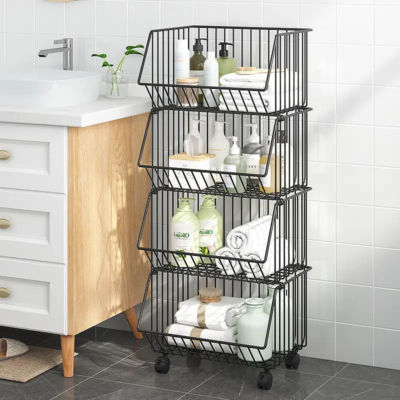 Multi Layer Movable Storage Basket Floor Mobile Rotate Kitchen Vegetable Bathroom Living Room Sundries Storage Rack Kitchen