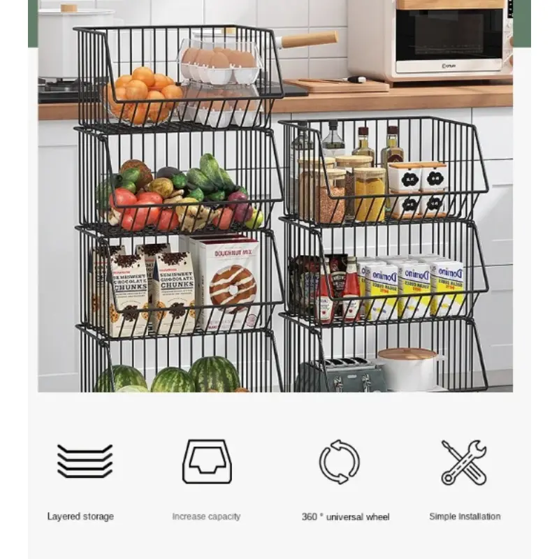 Multi Layer Movable Storage Basket Floor Mobile Rotate Kitchen Vegetable Bathroom Living Room Sundries Storage Rack Kitchen