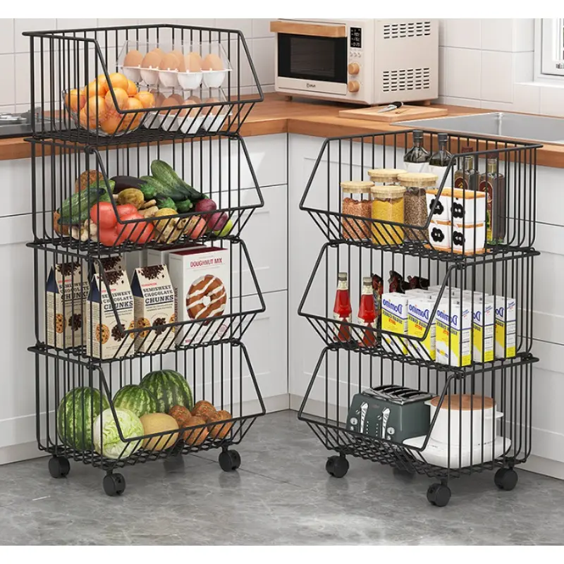 Multi Layer Movable Storage Basket Floor Mobile Rotate Kitchen Vegetable Bathroom Living Room Sundries Storage Rack Kitchen