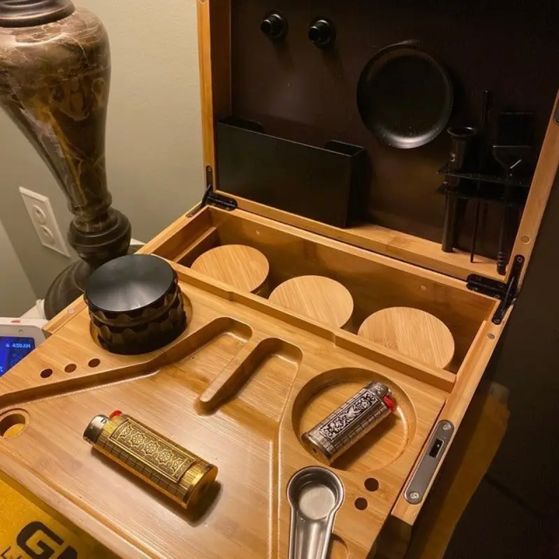 Bamboo Storage Box With Lock Candy Storage Box Movable Tray Tea Cigarettes Operationed Trays Cut Tobacco Reel Handmade BOX
