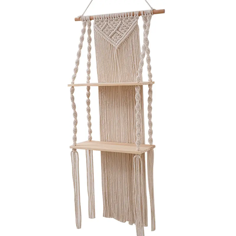 Macrame Wall Hanging Tapestry Storage Rack Wall Decor Boho Bohemian Woven Home Decoration Handmade Living Room Plant Shelf