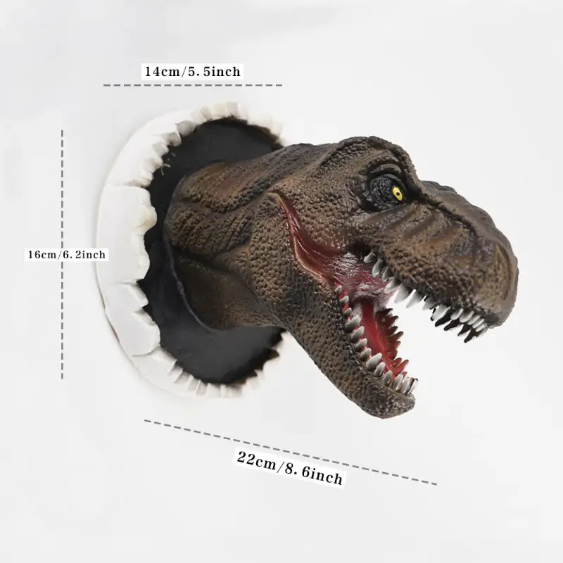 Wall Mounted Dinosaur Bust Tyrannosaurus Head Sculpture Latex Foam Wall Hanging for Kids Room Bar Wall Home Decoration