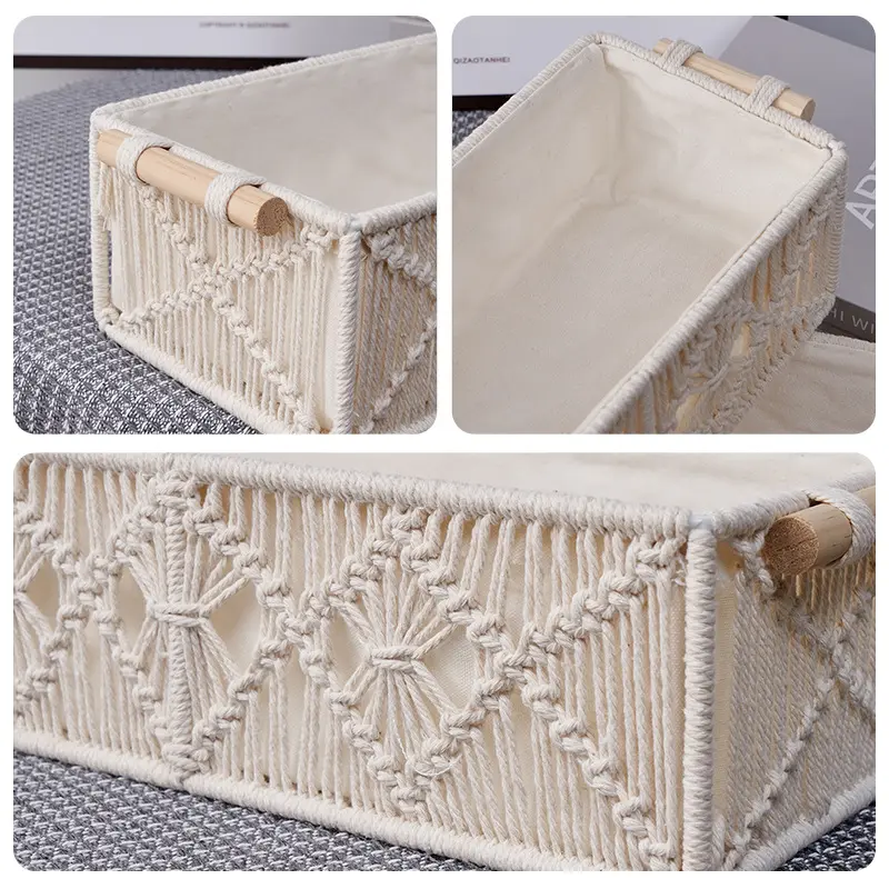 Handmade Woven Basket Cotton Rope Storage  Book Toy Desktop Sundries Storage Box Literary and Retro Style