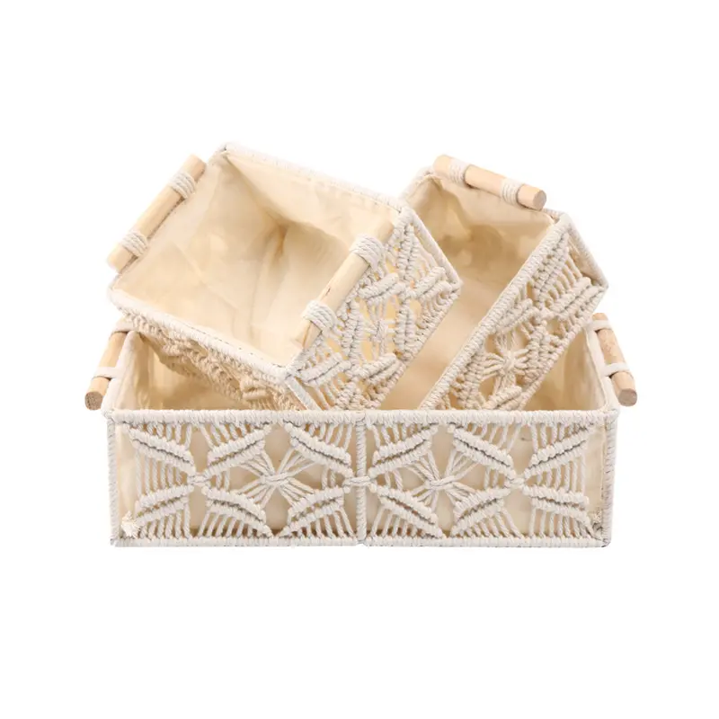 Handmade Woven Basket Cotton Rope Storage  Book Toy Desktop Sundries Storage Box Literary and Retro Style
